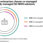 Circle graph shows that 75% of those with SD-WAN in use are opting for a co-managed or fully managed solution.