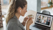 woman with laptop in a remote meeting